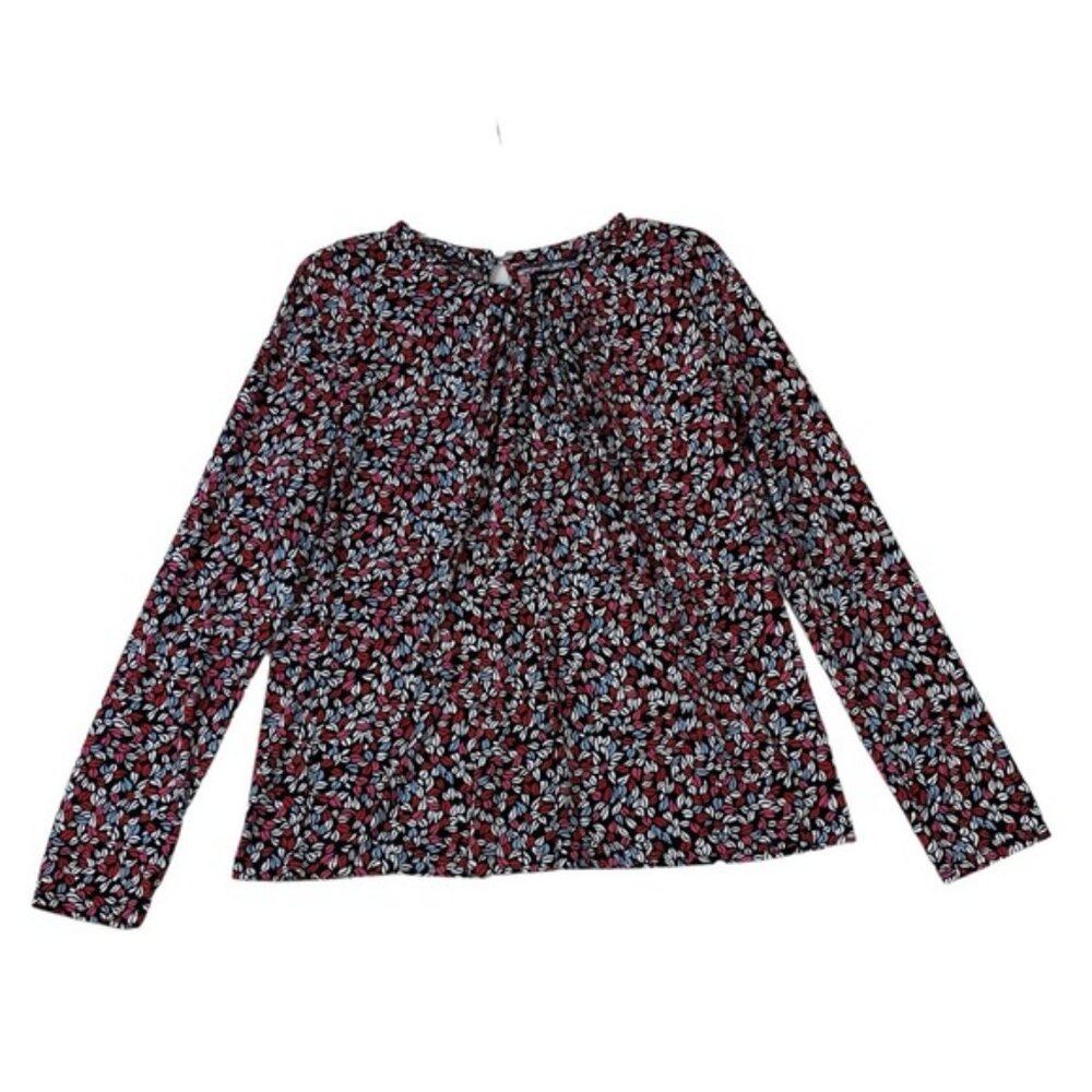 Liz Claiborne Top Womens Large Black Ditsy Floral Ruched Blouse Career Office